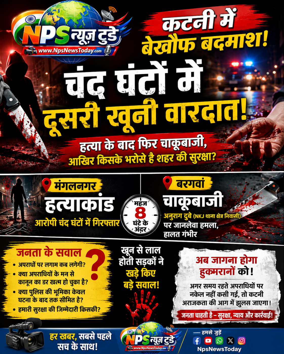 कटनी में बेखौफ बदमाश, चंद घंटों में दूसरी खूनी वारदात! चंद घंटो मे ही हत्या के बाद फिर चाकूबाजी